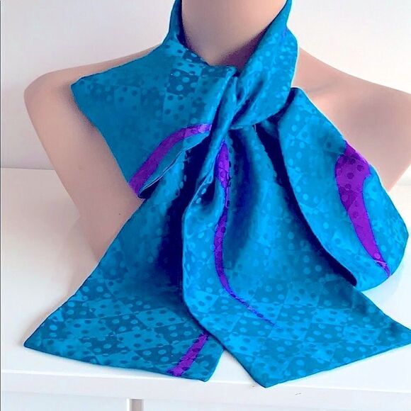 Long turquoise Jaquard silk scarf/sash purple - Picture 1 of 6
